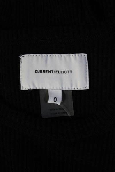 Current/Elliott Womens Long Sleeve Ribbed Cold Shoulder Crew Neck Shirt Black 0