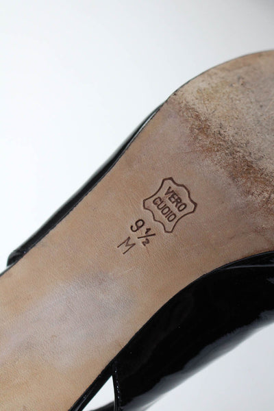 Jildor Women's Patent Leather Round Toe Slingback Heels Black Size 9.5