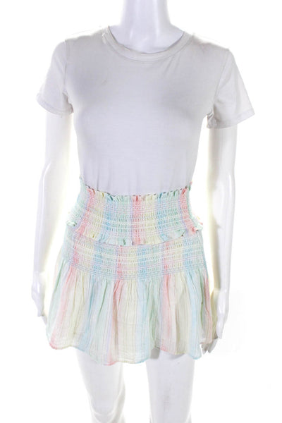 Love Shack Fancy Womens Smocked Pastel A Line Skirt Green Yellow Pink Petite