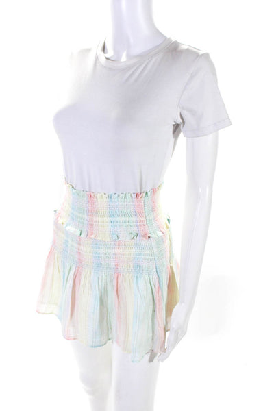 Love Shack Fancy Womens Smocked Pastel A Line Skirt Green Yellow Pink Petite