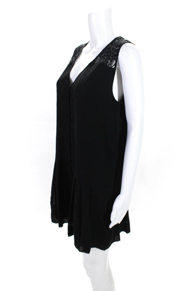 Joie Womens Black Silk Lace Trim V-neck Sleeveless Lined A-line Dress Size S
