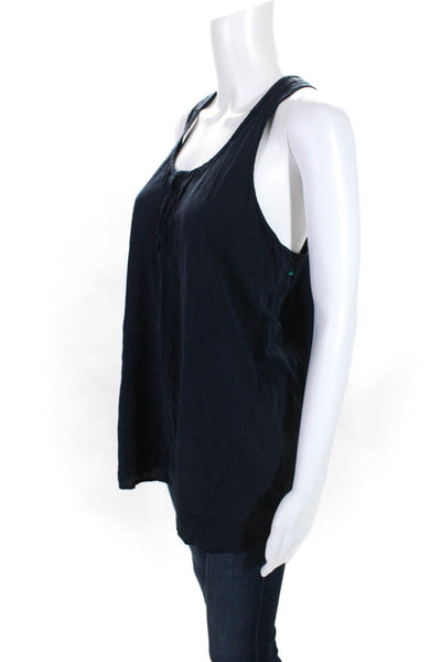 Go By GoSilk Womens Sleeveless Scoop Neck Top Blouse Navy Blue Silk Size Small
