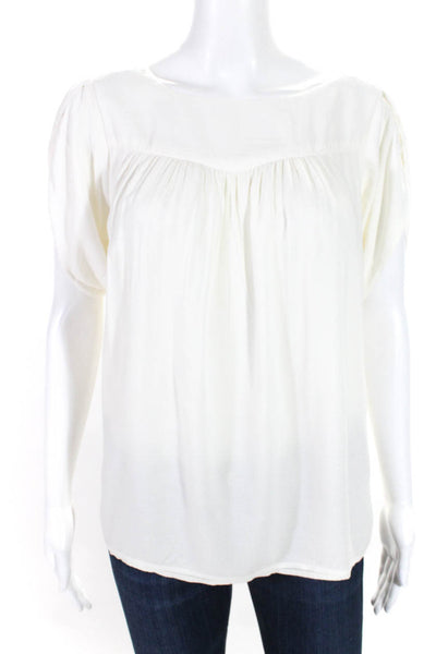 Hatch Womens Short Sleeve Scoop Neck Cold Shoulder Oversized Shirt White Size 0