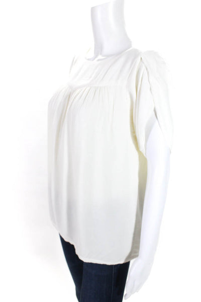 Hatch Womens Short Sleeve Scoop Neck Cold Shoulder Oversized Shirt White Size 0