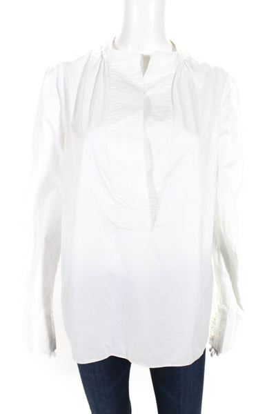 Tibi Womens Long Sleeve V Neck Boxy Shirt Top White Cotton Size 8