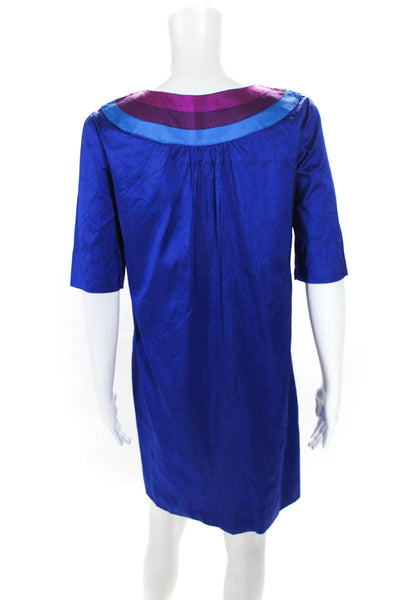 Calypso Christiane Celle Womens Striped V Neckline Silk Dress Blue Size Small