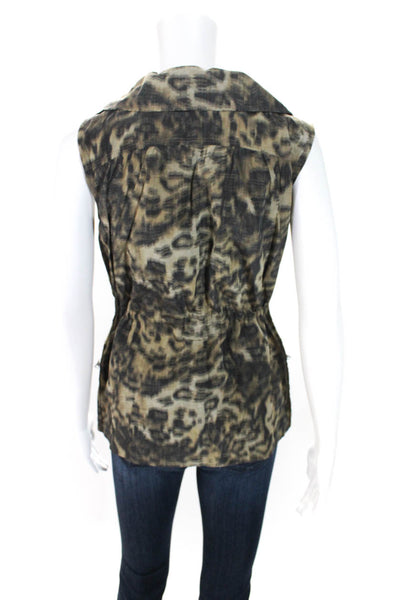 Elie Tahari Womens Zip Up Pocket Front Vest Jacket Brown Black Cotton Size XS