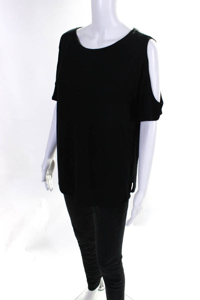 Rag & Bone Jean Women's Crewneck Cold Shoulder Short Sleeves Blouse Black Size S
