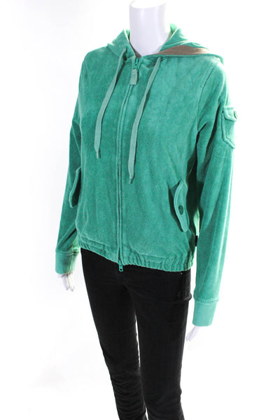 Marc Jacobs Womens Cotton Hooded Snap Pockets Zip Up Jacket Green Size M