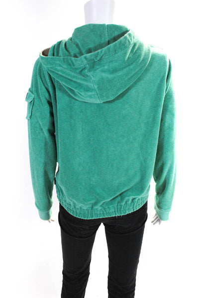Marc Jacobs Womens Cotton Hooded Snap Pockets Zip Up Jacket Green Size M