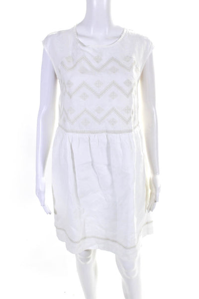 Madewell Womens Linen Sleeveless A-Line Round Embroidered Dress White Size 8