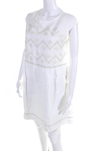 Madewell Womens Linen Sleeveless A-Line Round Embroidered Dress White Size 8