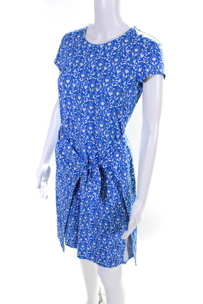 J Mclaughlin Women's Crewneck Short Sleeves Faux Wrap Midi Dress Blue Floral XS