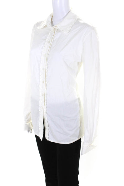 Escada Womens Ruffled Button Down Shirt White Cotton Size EUR 44