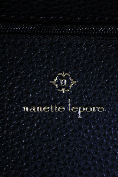 Nanette Lepore Womens Pebbled Leather Gold Tone Shoulder Handbag Black