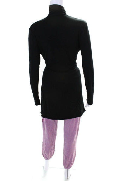 Sundry Skin Womens Drawstring Pants Mock Neck Cardigan Purple Black Size S Lot 2