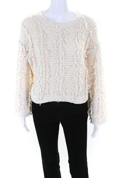 Majorelle Womens Crewneck Long Sleeve Tasseled Pullover Sweater Ivory Size XS