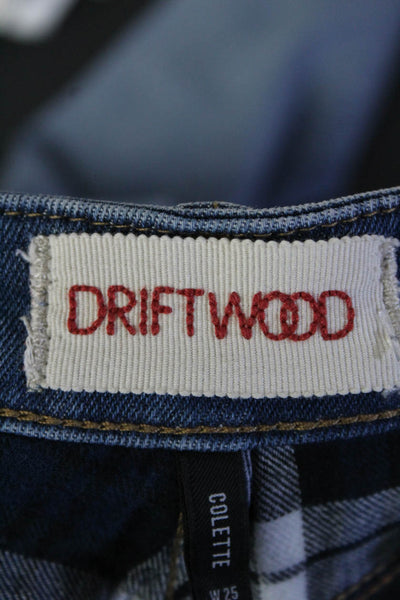 Driftwood Womens Mid Rise Plaid Cuff Medium Wash Skinny Jeans Blue Size 25