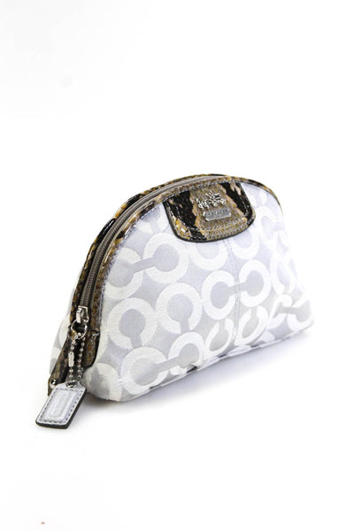 Coach Womens Logo Snake Print Trim Zippered Pouch Clutch Handbag Gray White S