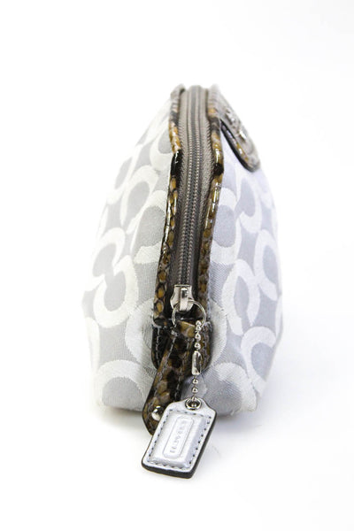 Coach Womens Logo Snake Print Trim Zippered Pouch Clutch Handbag Gray White S