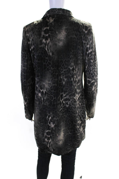 Bird by Juicy Couture Women's Collared Zip Up Animal Print Blazer Black M