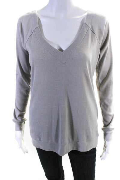CHA SOR Women's Cotton Long Sleeve V-Neck Cut Out Ribbed Top Gray Size M