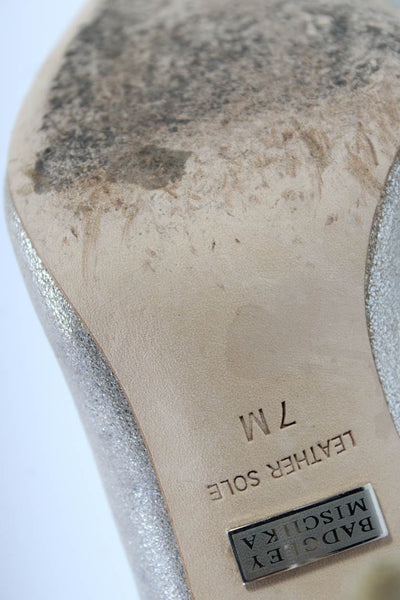 Badgley Mischka Leather Metallic Pointed Toe Stiletto Heels Silver Tone Size 7