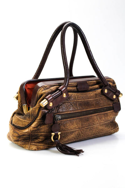 Salvatore Ferragamo Women's Leather Open Shoulder Handbag Brown
