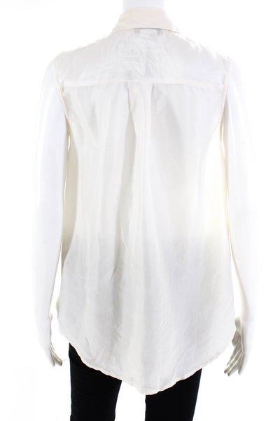 Saint Honore Women's Sleeveless Collared Embroiderd Button Up Tank Top White 10