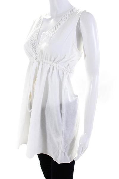 Les Canebiers Women's V-Neck Sleeveless Tie Waist Blouse White Size 36