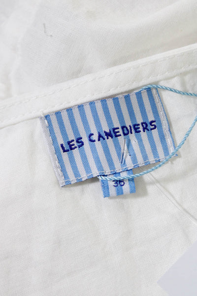 Les Canebiers Women's V-Neck Sleeveless Tie Waist Blouse White Size 36