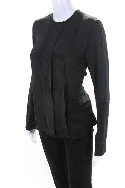 Derek Lam Womens Silk Long Sleeve Layered V-Neck Blouse Top Black Size 4