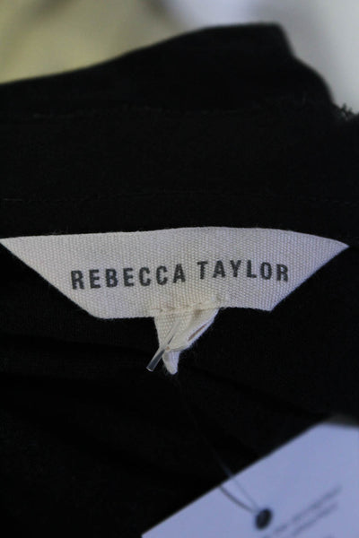 Rebecca Taylor Women's Sleeveless Scoop Neck Frayed Trim Blouse Black Size L