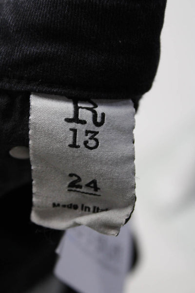 R13 Womens Jenny Mid Rise Double Shred Hem Jeans Black Cotton Size 24