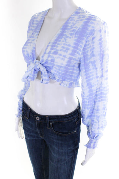 Majorelle Womens Tie Dye Print Wrap Blouse Blue Size Small