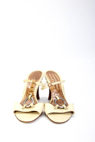 Adrienne Vittadini Women's Embossed Leather Open Toe Heels Yellow Size 7.5