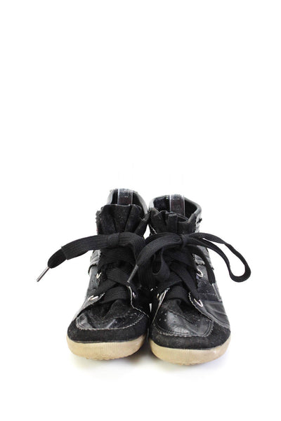 Rollasole Women's Leather Suede Lace Up Textured Wedge Sneakers Black Size 3