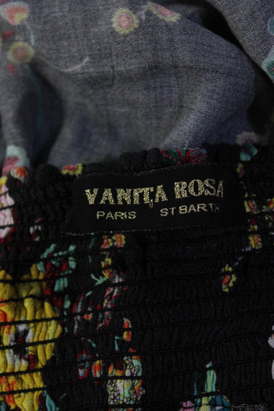 Vanita Rosa Womens Floral Mini Skirt Crop Top Blouse Set Black Yellow Size S/M