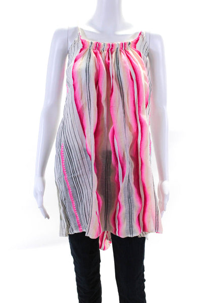 Lemlem Women's Scoop Neck Spaghetti Straps Pink Striped Blouse Size M