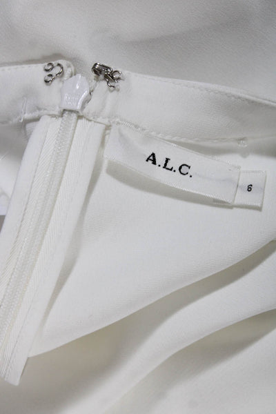 ALC Womens Back Zip Balloon Short Sleeve Crew Neck Top Blouse White Size 6