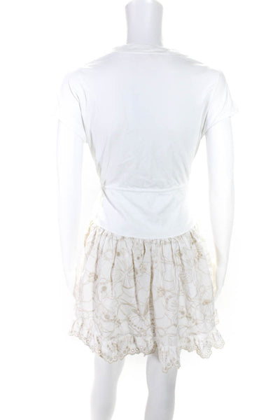 See by Chloe Women's Embroidered Tie Waist A Line Mini Dress White Size S