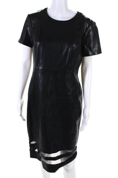 Calvin Klein Womens Faux Leather Round Neck Short Sleeved Dress Black Size 10