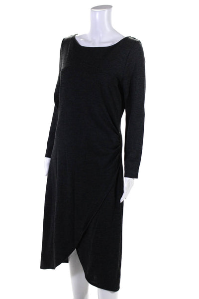 Michael Michael Kors Womens Long Sleeved Asymmetrical Slit Hem Dress Gray Size L