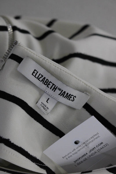 Elizabeth and James Womens Striped Zippered Back Blouse Top White Black Size L