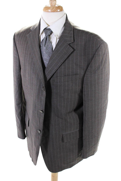 Oscar de la Renta Mens 100% Wool Pinstripe Three Button Blazer Brown Size 44
