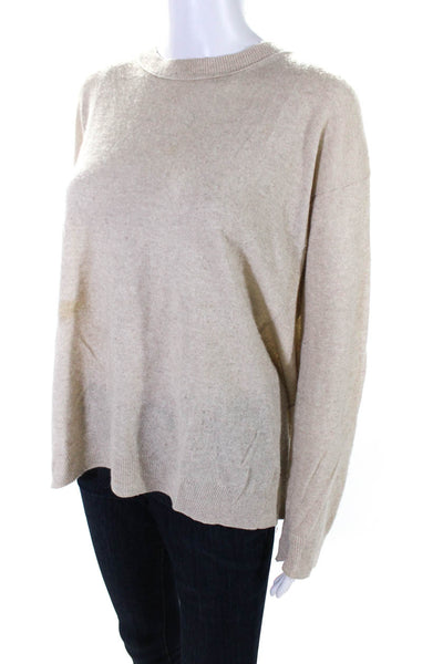 Vince Women's Linen Boxy Long Sleeve Crewneck Pullover Sweater Beige Size S