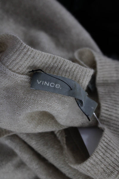 Vince Women's Linen Boxy Long Sleeve Crewneck Pullover Sweater Beige Size S