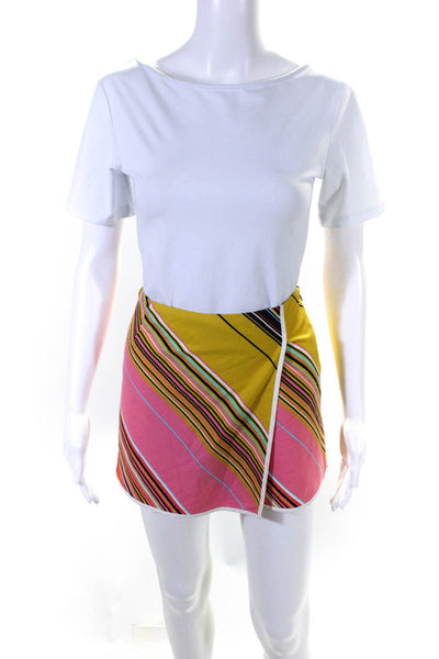 Trina Turk Womens Striped Faux Wrap Mini Skirt Pink Yellow Blue Size 6