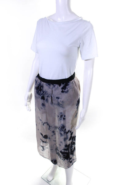 Raquel Allegra Womens Tie Dye Silk Elastic Waist Midi Skirt Blue Mauve Size 0