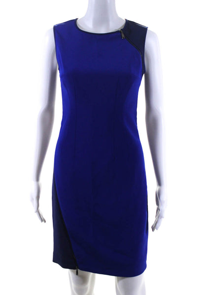 Elie Tahari Womens Sleeveless A-Line Zipper Accents Sheath Dress Blue Size 0